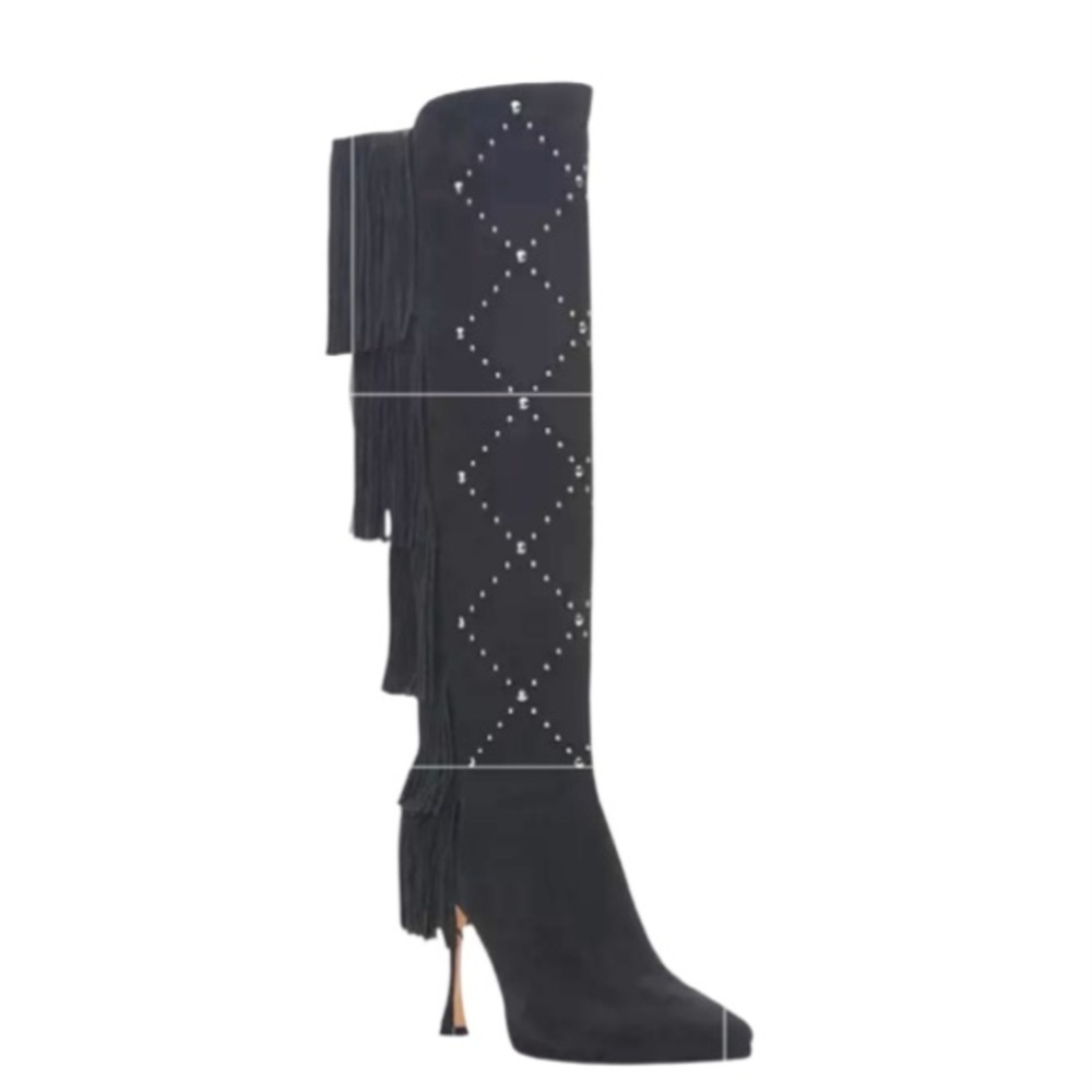 Vince Camuto Panaryaz Studded Fringe Black suede Boots Size 9.5 NEW